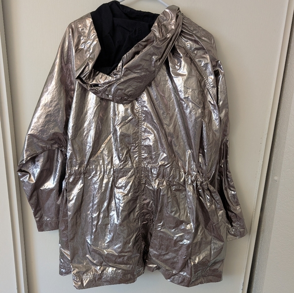 Free People Womens Small Hooded Jacket Silver Metallic Maximalist Utility - Picture 5 of 8
